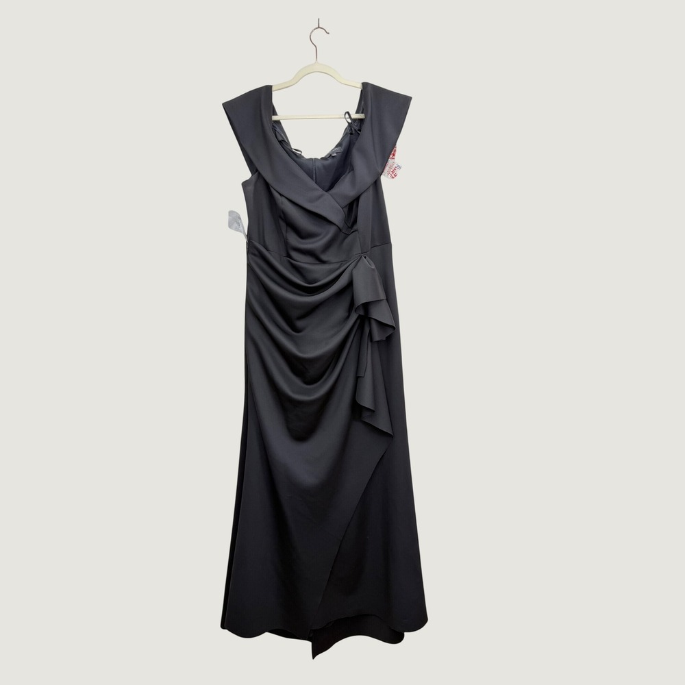 XSCAPE Gown Women 18W Black Good Off-Shoulder Ruffle Evening Dress MSRP $299